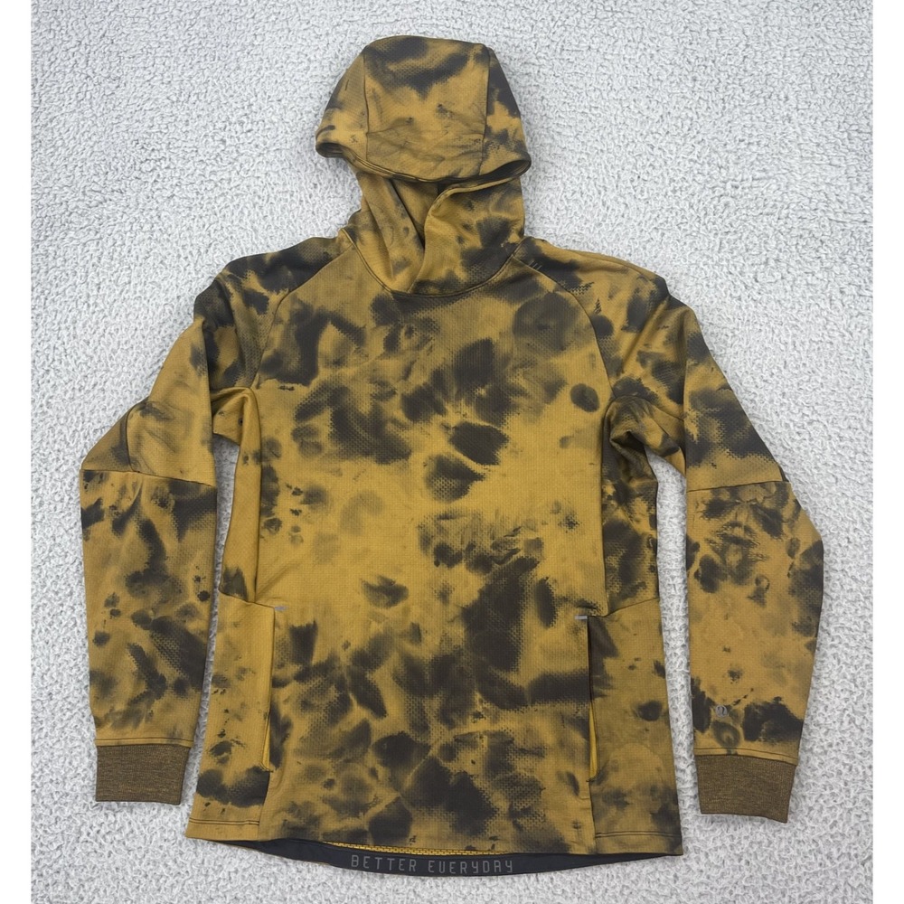 Lululemon Textured Tech Hoodie Mens Small Diamond Dye Gold Spice Black